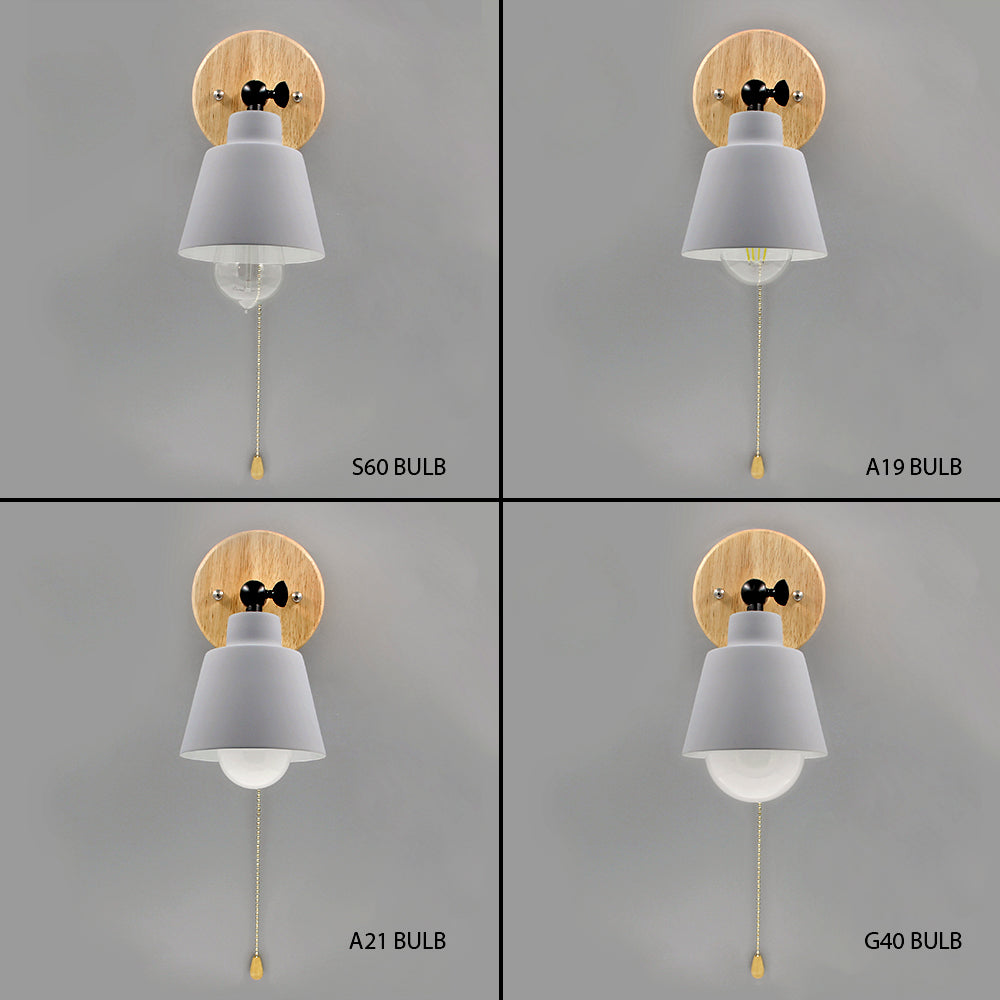 Valnera – Wall lamp wood & metal with adjustable shade and pull cord