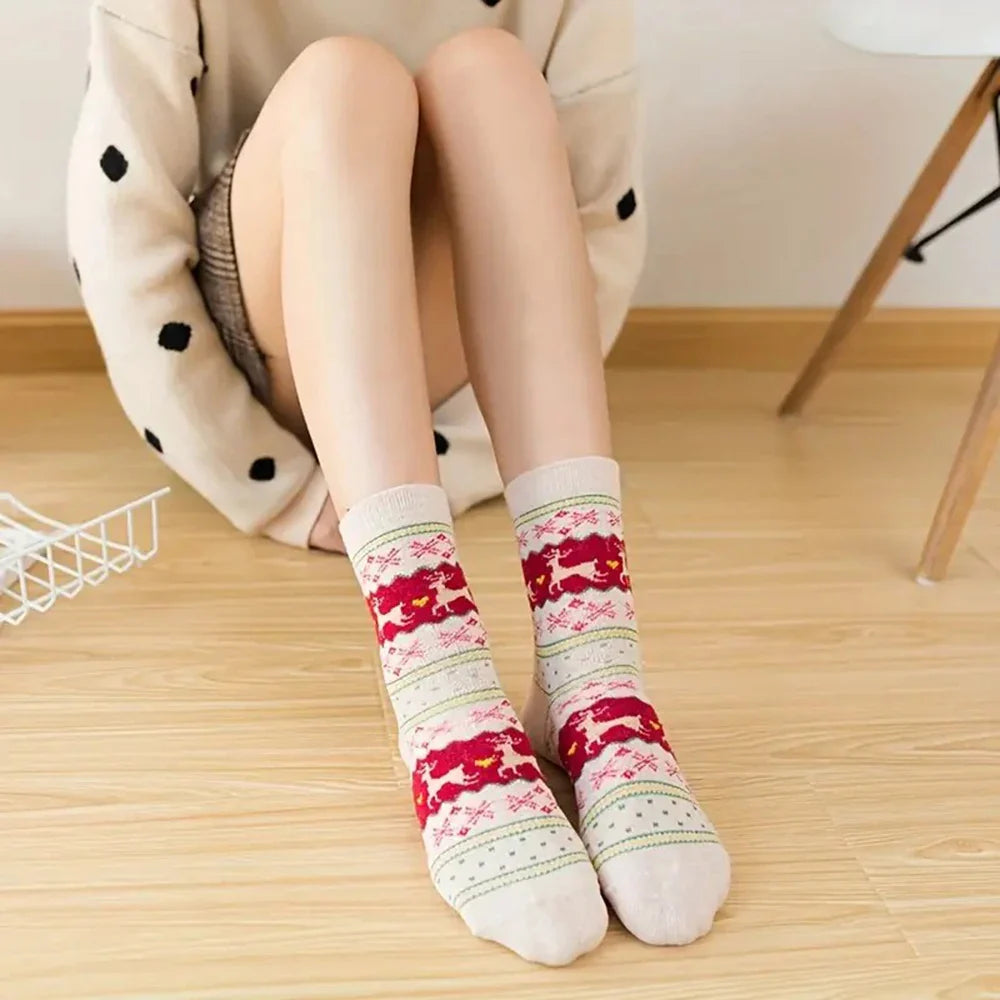 Dikke Dames Sokken met Hertenpatroon, Warm en Comfortabel voor de Koude Maanden 2