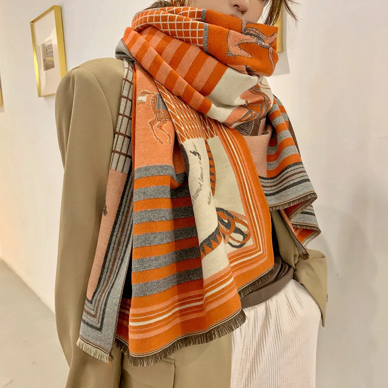 Equinelle Dames Sjaal – Winter Sjaal met Paardprint, Zachte Luxe Stof & Elegant Design