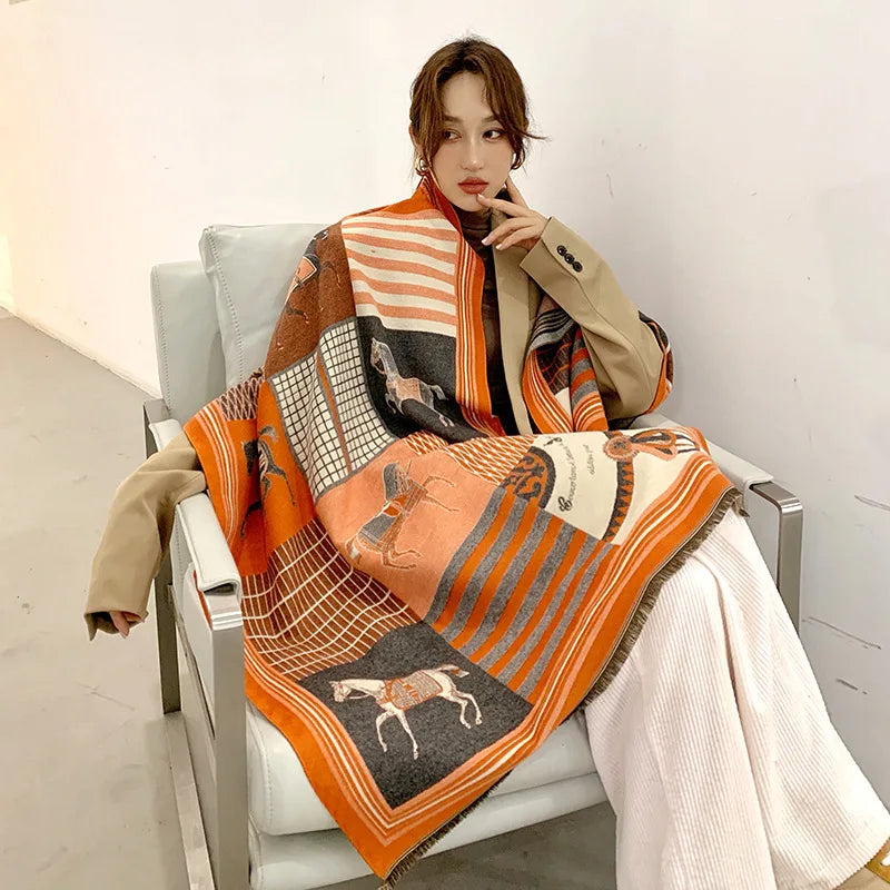 Equinelle Dames Sjaal – Winter Sjaal met Paardprint, Zachte Luxe Stof & Elegant Design