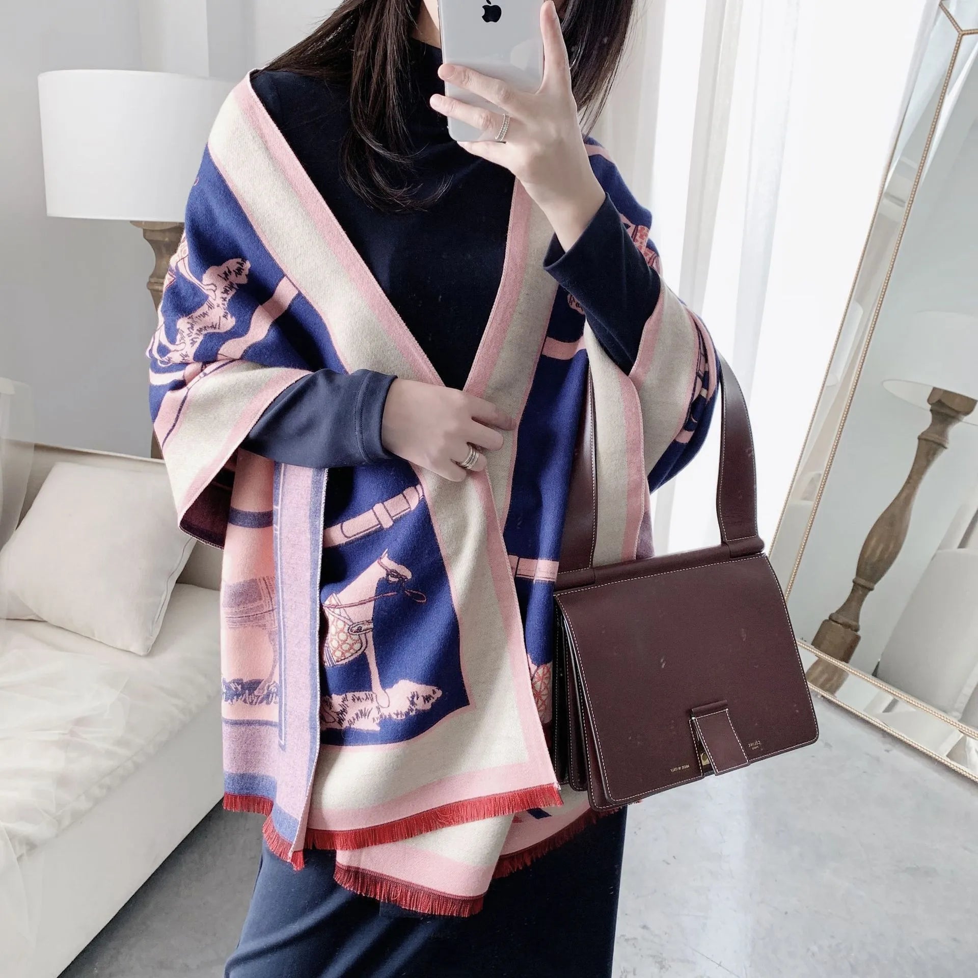 Equinelle Dames Sjaal – Winter Sjaal met Paardprint, Zachte Luxe Stof & Elegant Design