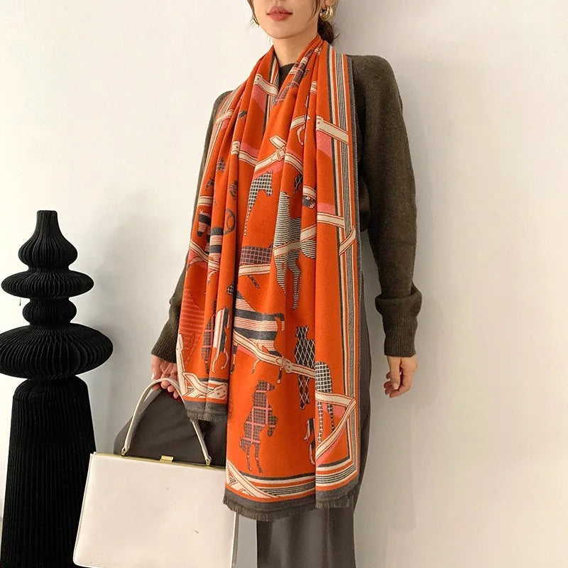 Equinelle Dames Sjaal – Winter Sjaal met Paardprint, Zachte Luxe Stof & Elegant Design