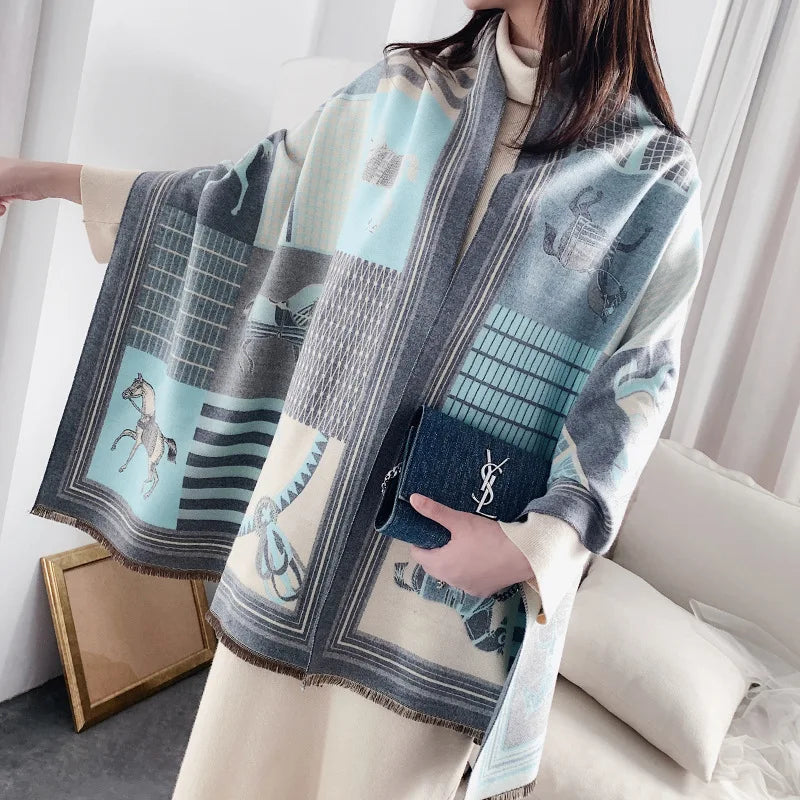 Equinelle Dames Sjaal – Winter Sjaal met Paardprint, Zachte Luxe Stof & Elegant Design