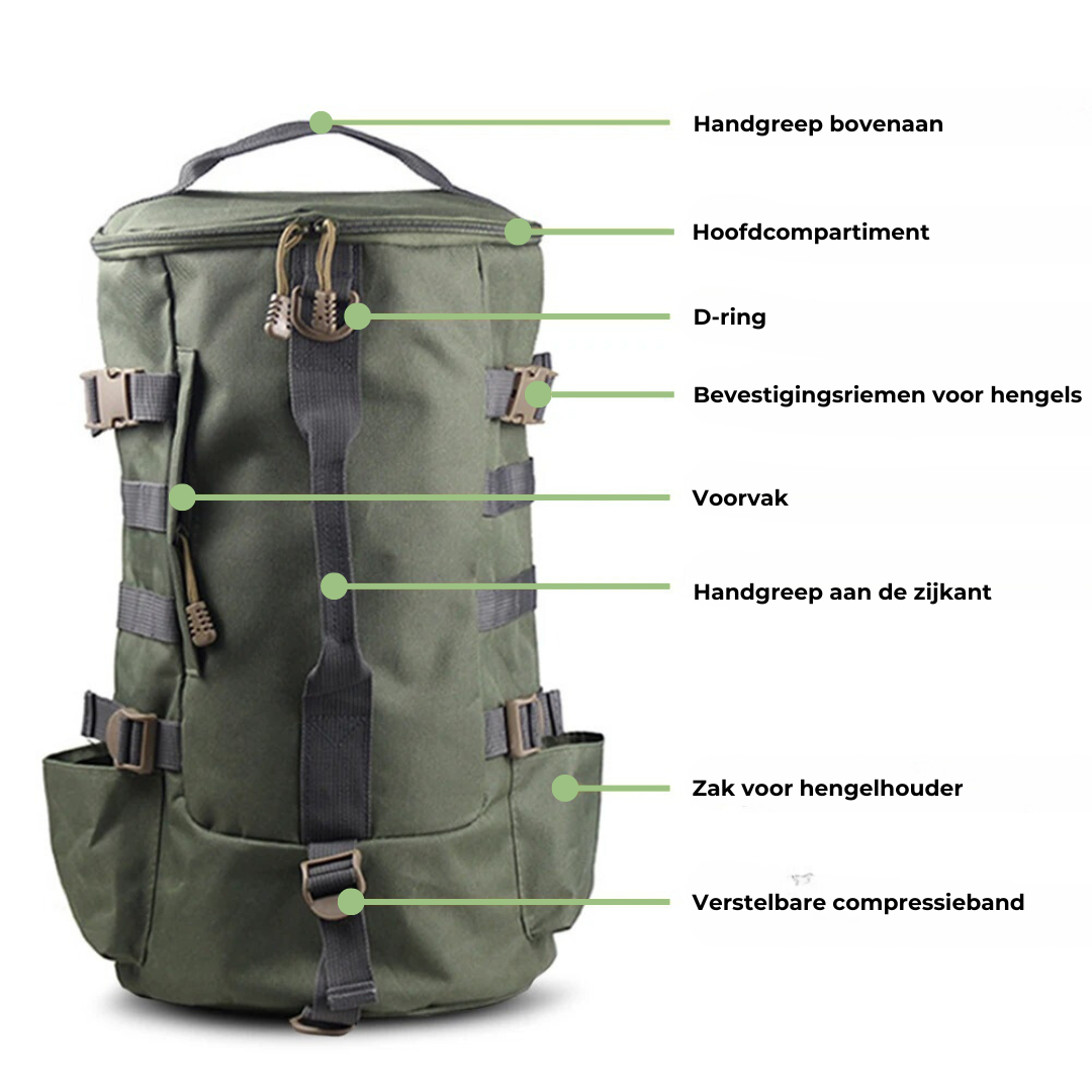 Visrugtas 45L – Outdoor Rugzak met Hengelhouders & Molle-systeem