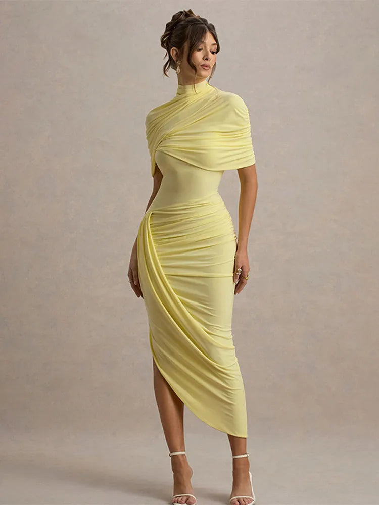 Elegancka Maxi Sukienka Damska Plisowana z Okrągłym Dekoltem i Rozcięciem, Idealna na Formalne Okazje 5