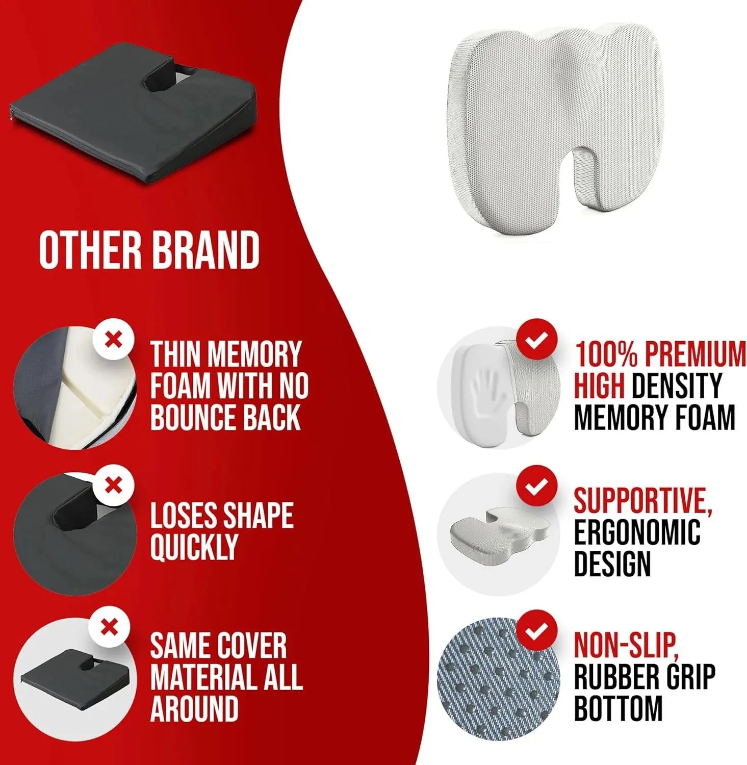 Ergonomisches Memory-Schaum-Bürokissen für besseren Sitzkomfort, 45x35 cm 4