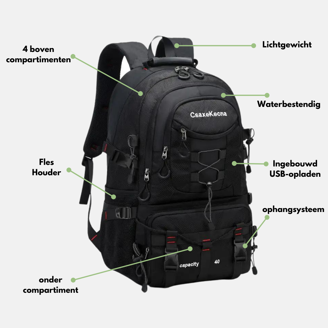 40L Outdoor Rugzak – Waterdicht met USB-Poort & Grote Capaciteit