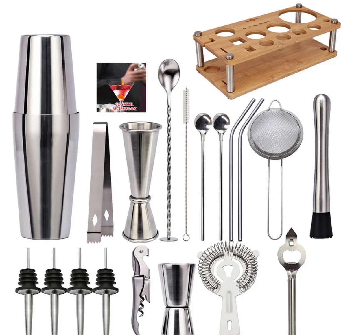 Melzano Professionele Bartender Set – 23-delig, Capaciteit 350ml-750ml, Complete Cocktailtools