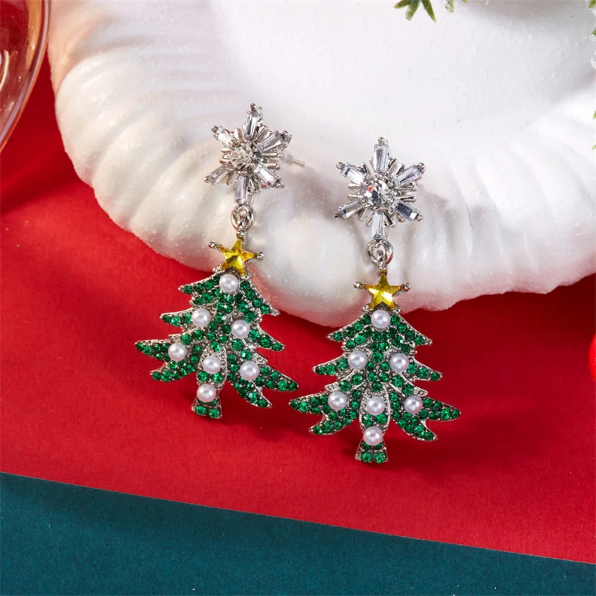 Auroria – Pendientes festivos con copo de nieve de piedra de imitación y perla