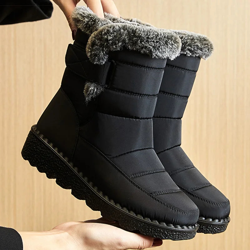 Alvara – Botas de invierno para mujer impermeables con forro de piel, hasta el tobillo