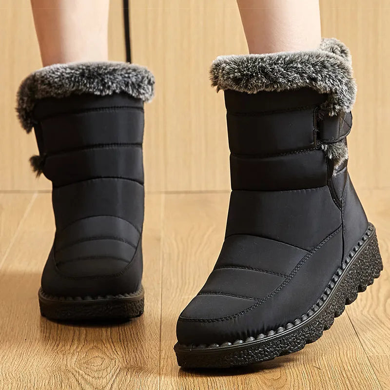 Alvara – Botas de invierno para mujer impermeables con forro de piel, hasta el tobillo
