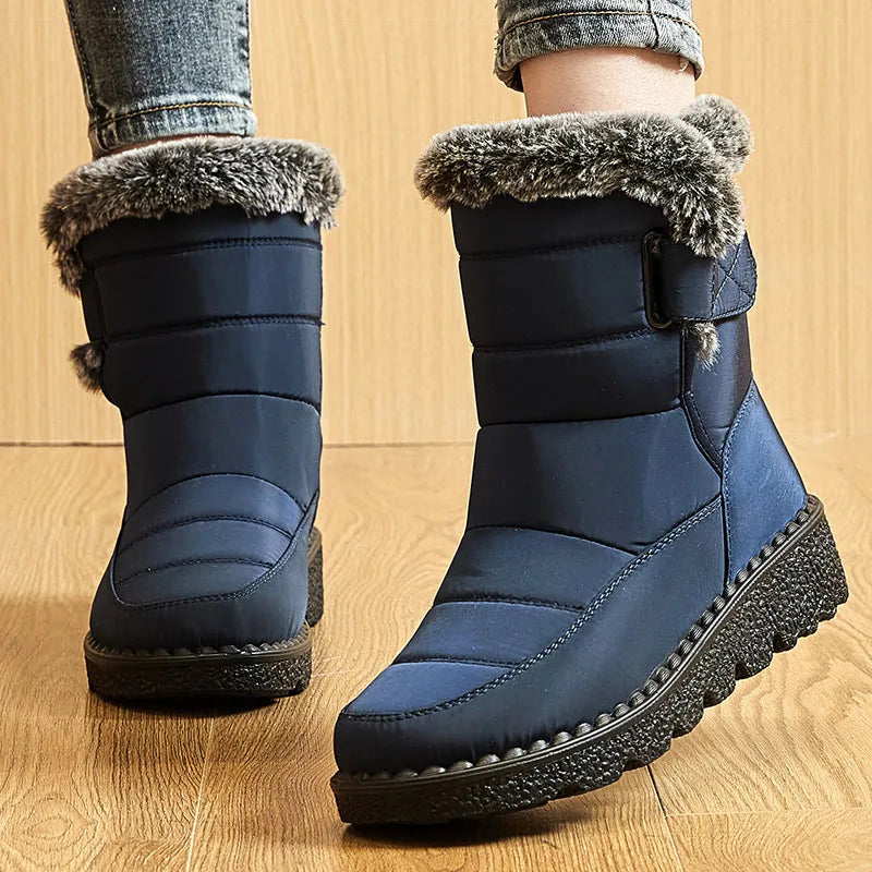 Alvara – Botas de invierno para mujer impermeables con forro de piel, hasta el tobillo