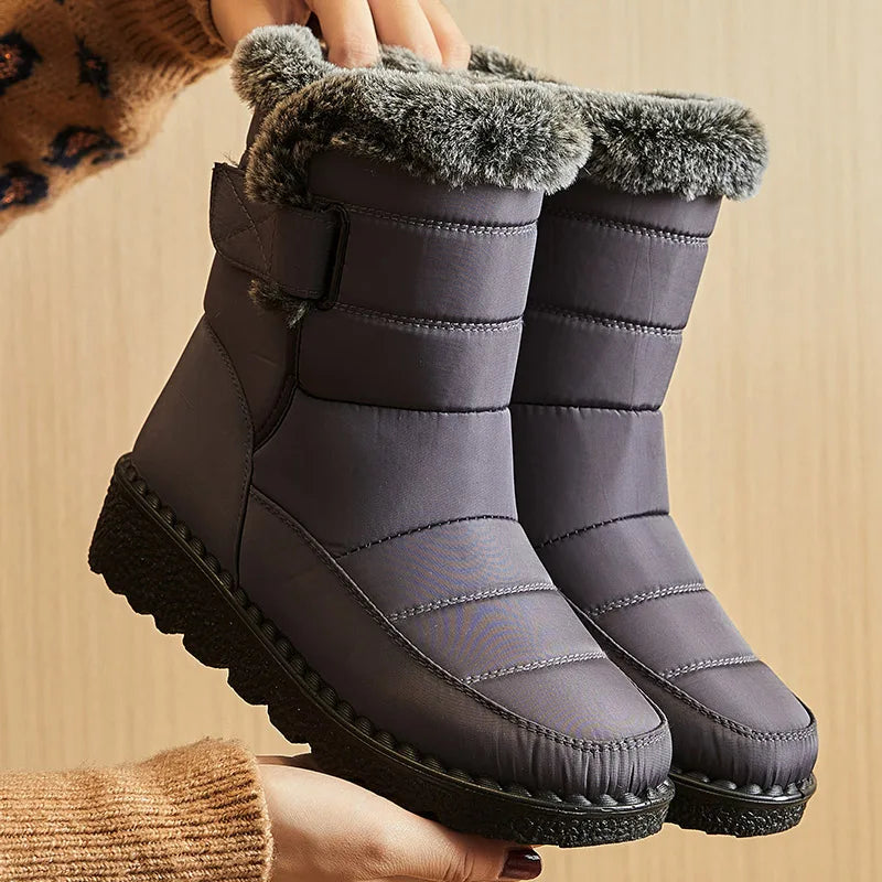 Alvara – Botas de invierno para mujer impermeables con forro de piel, hasta el tobillo
