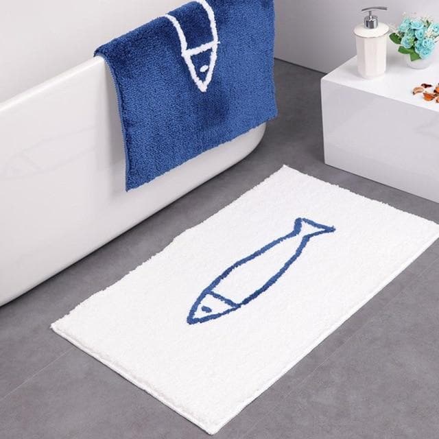Maribella – Chenille Bath Mat ‘Fish in the Sea’, non-slip, 2 sizes