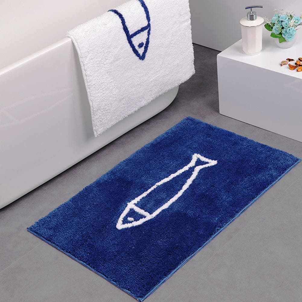 Maribella – Chenille Bath Mat ‘Fish in the Sea’, non-slip, 2 sizes