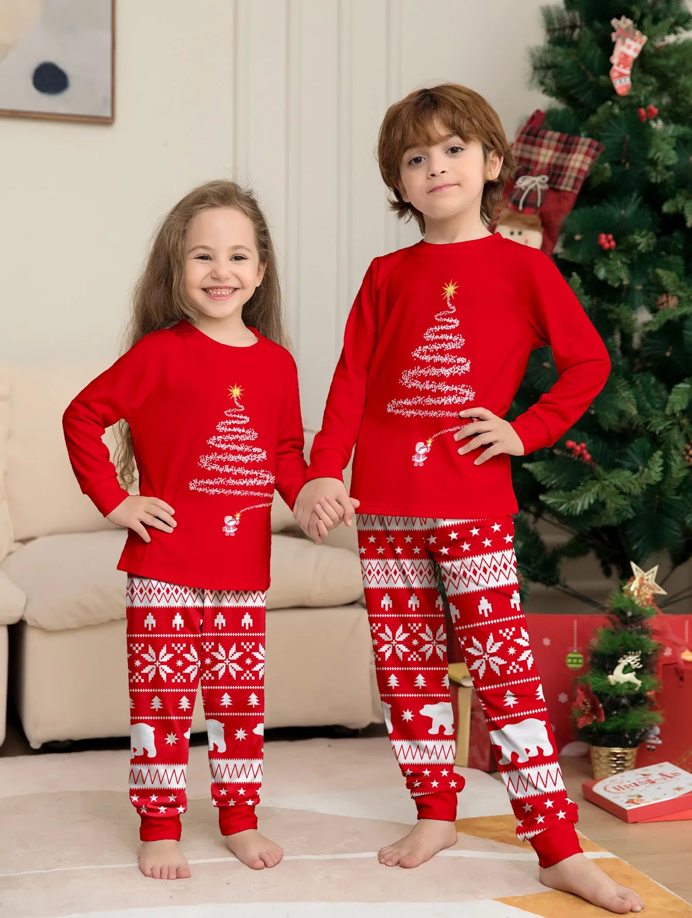 Gezinsset kerst pyjama's voor moeder, dochter en baby - lange mouwen 1