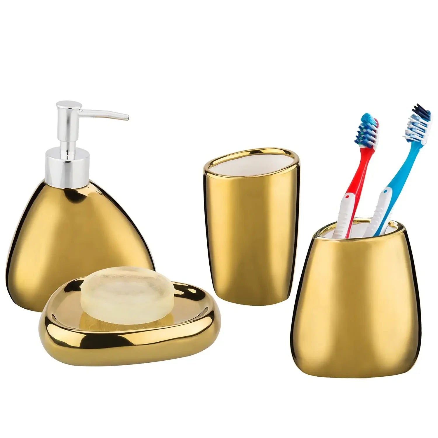 Goldenes Badezimmerzubehör Set – 4-teilig mit Seifenspender und Becher 3