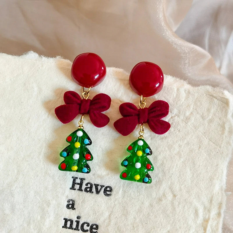 Crystaléa – Green Crystal Christmas Tree Earrings with Hairball