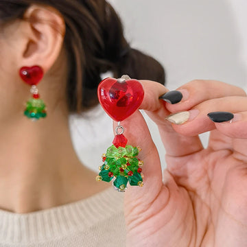 Crystaléa – Green Crystal Christmas Tree Earrings with Hairball
