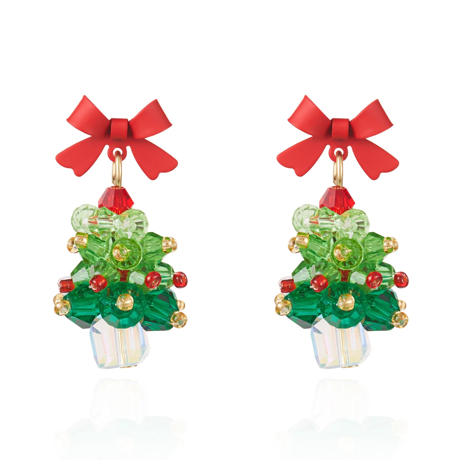Crystaléa – Green Crystal Christmas Tree Earrings with Hairball