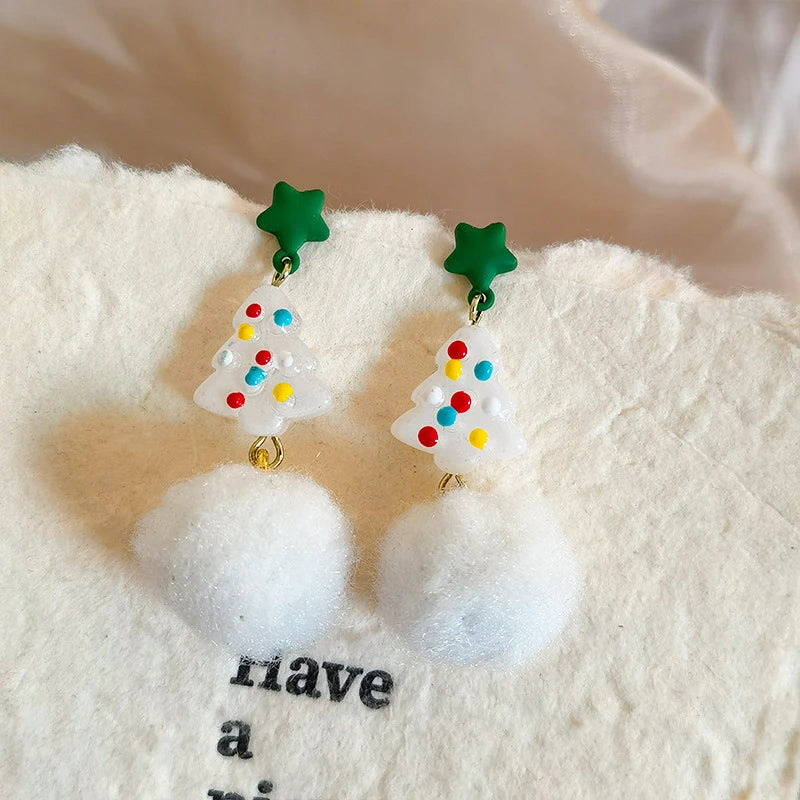 Crystaléa – Green Crystal Christmas Tree Earrings with Hairball