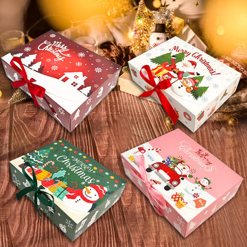 Grote Kerstcadeaudozen met Deksels - Set van 12 in Rood, Groen, Roze en Wit 0