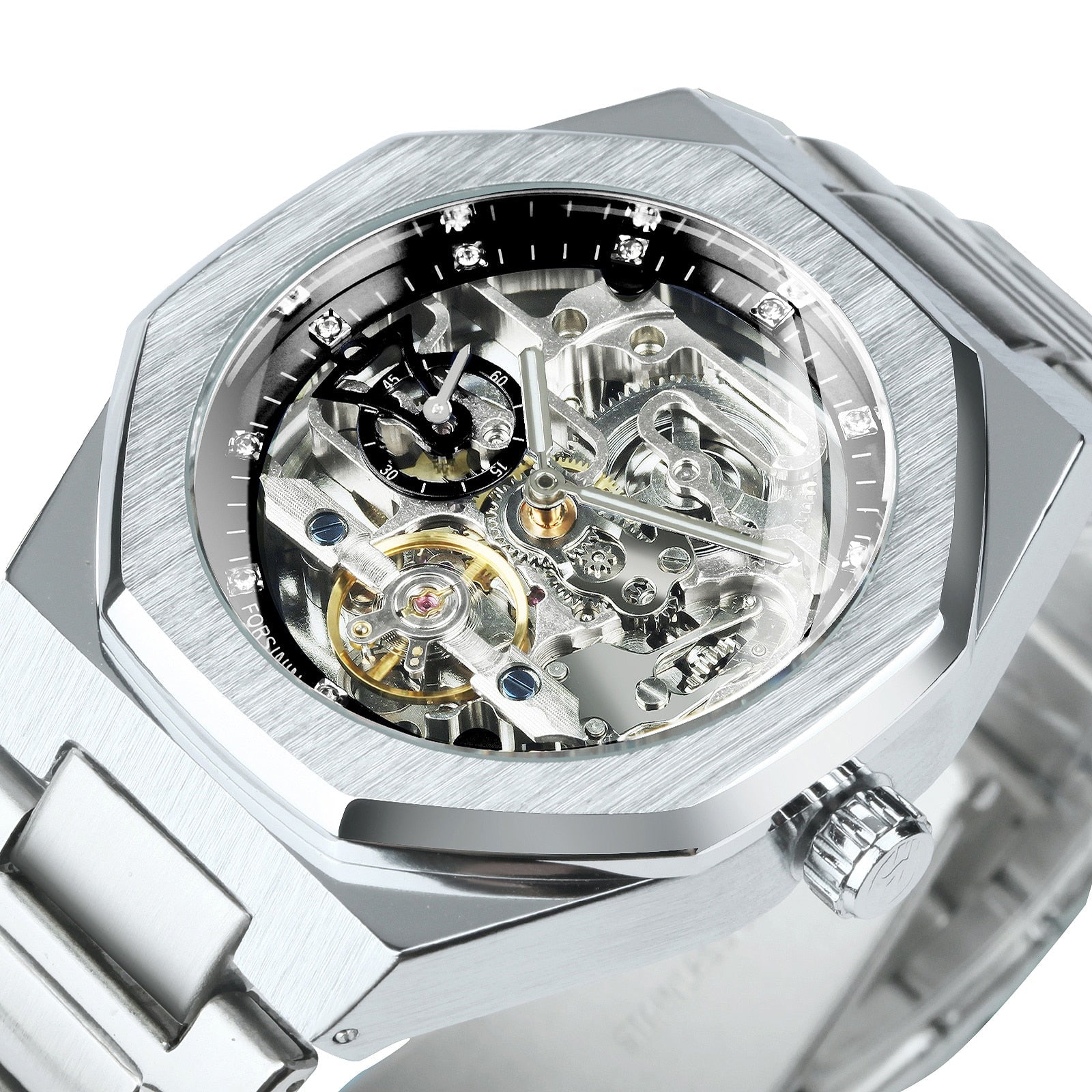 Melzano Skeleton Automatik Horloge - Roestvrijstalen Band met Opengewerkt Mechanisch Uurwerk