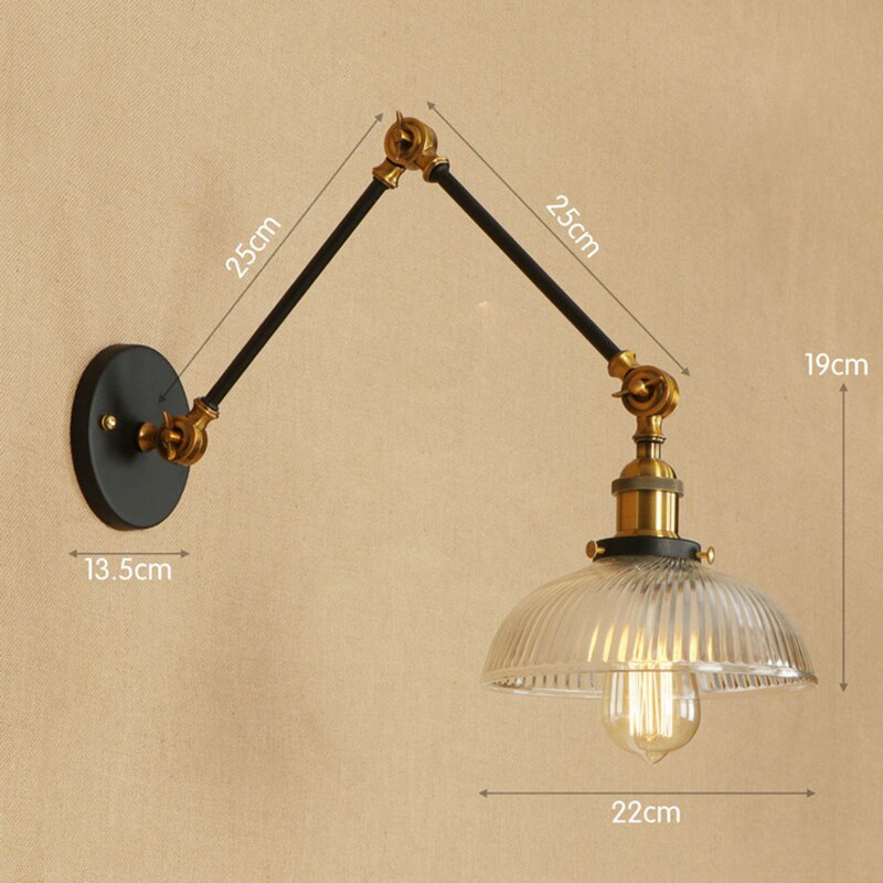 Rustaro – Lámpara de pared vintage con pantalla de vidrio – Brazo industrial ajustable