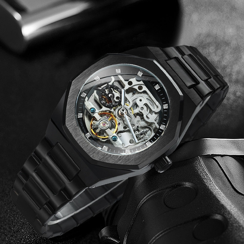 Melzano Skeleton Automatik Horloge - Roestvrijstalen Band met Opengewerkt Mechanisch Uurwerk