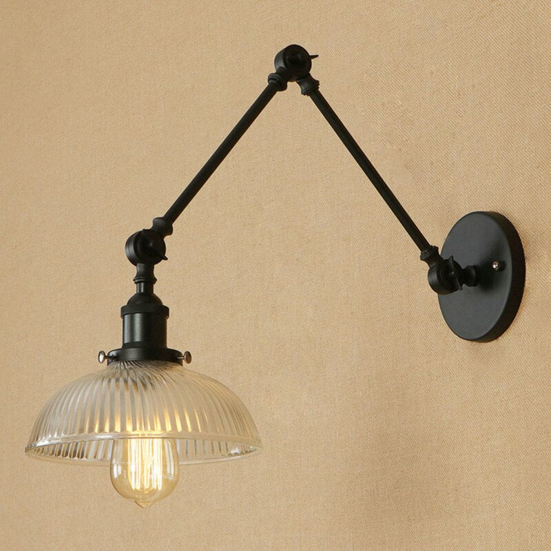 Rustaro – Lámpara de pared vintage con pantalla de vidrio – Brazo industrial ajustable