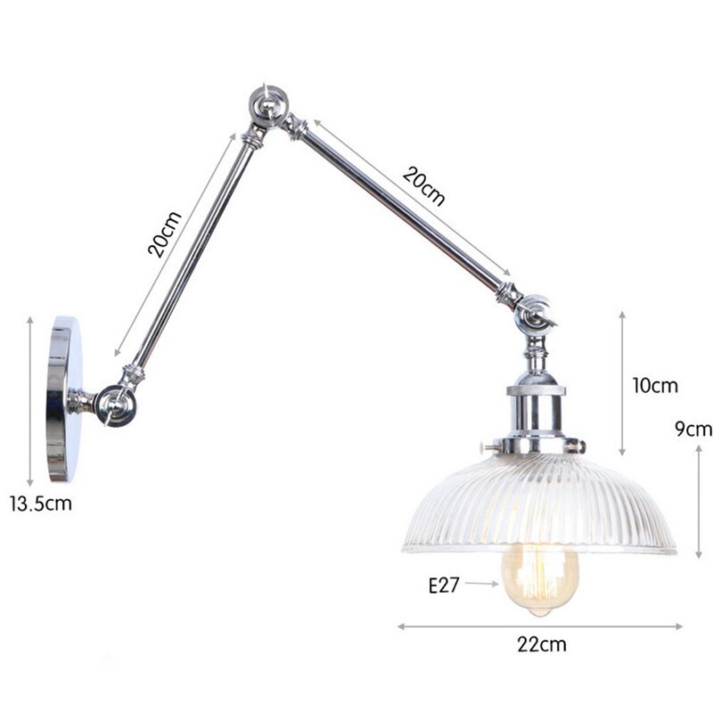 Rustaro – Lámpara de pared vintage con pantalla de vidrio – Brazo industrial ajustable