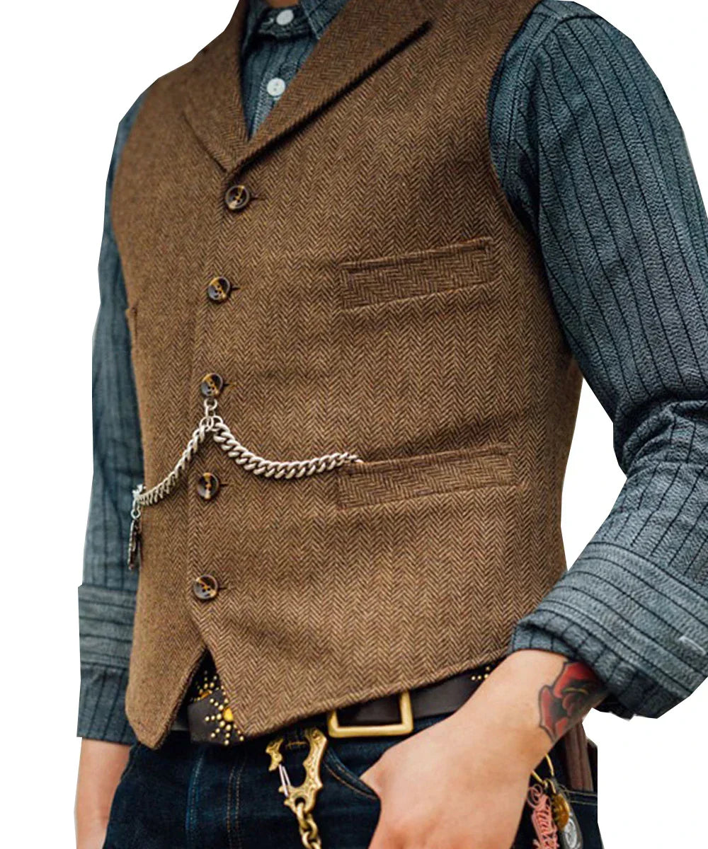 Melzano Hortu – Traditionele Slim-Fit Gilet van Tweed voor Heren