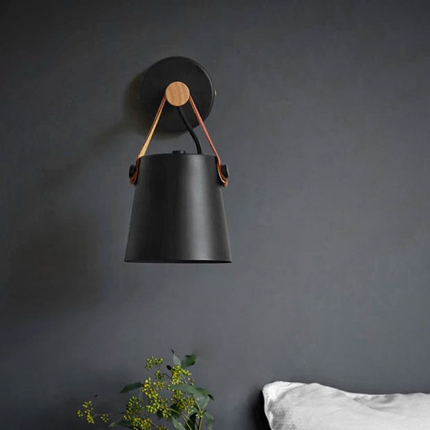 Luminara - Scandinavian wall lamp with wood & leather accent