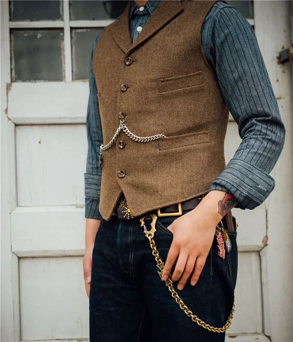 Melzano Hortu – Traditionele Slim-Fit Gilet van Tweed voor Heren