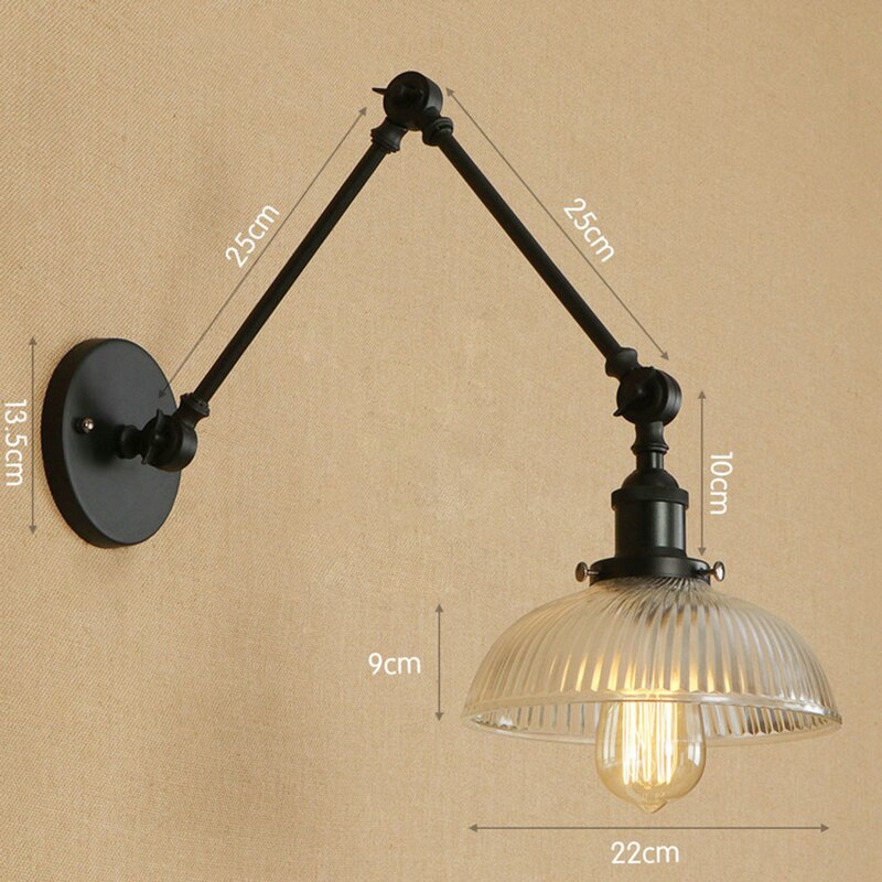 Rustaro – Lámpara de pared vintage con pantalla de vidrio – Brazo industrial ajustable