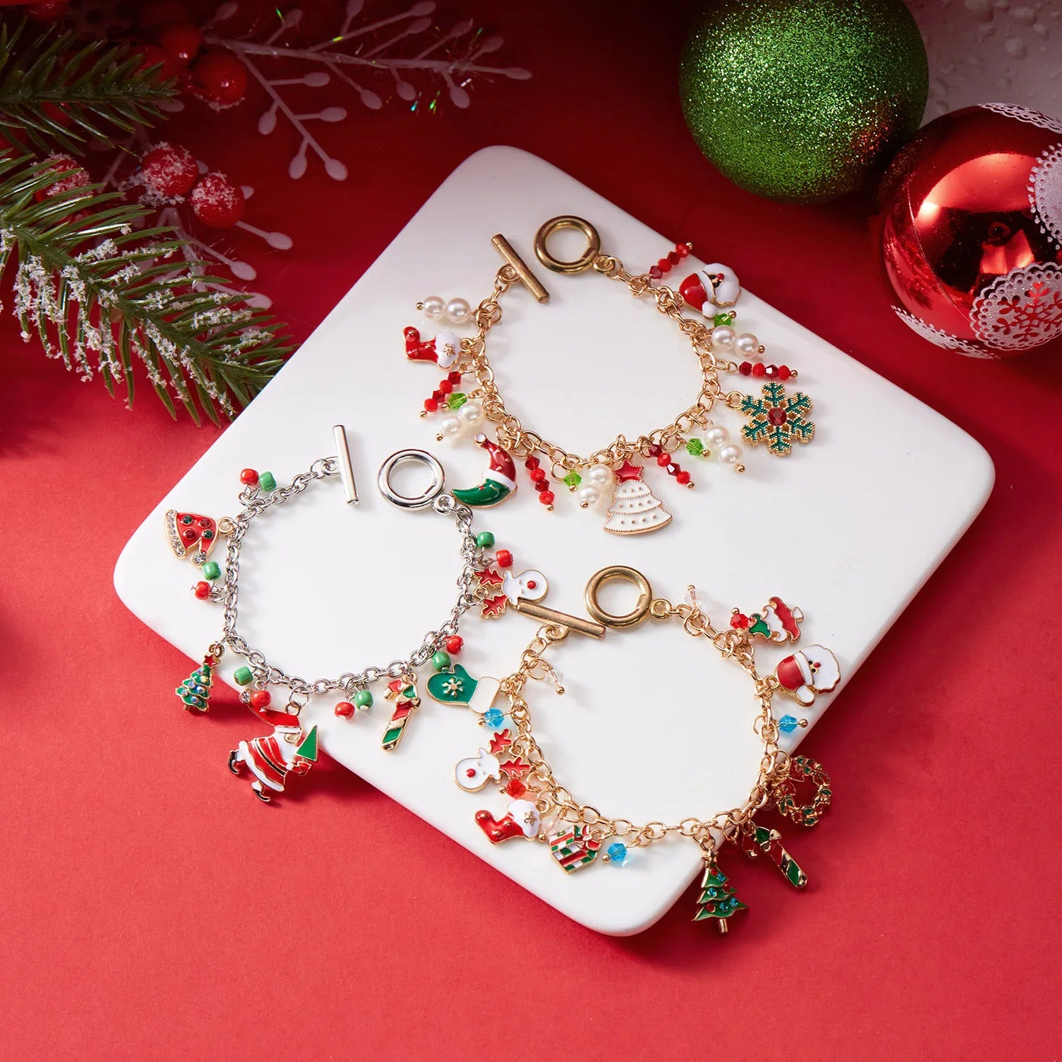 Pulseras navideñas hechas a mano para mujeres - Joyas festivas para las fiestas