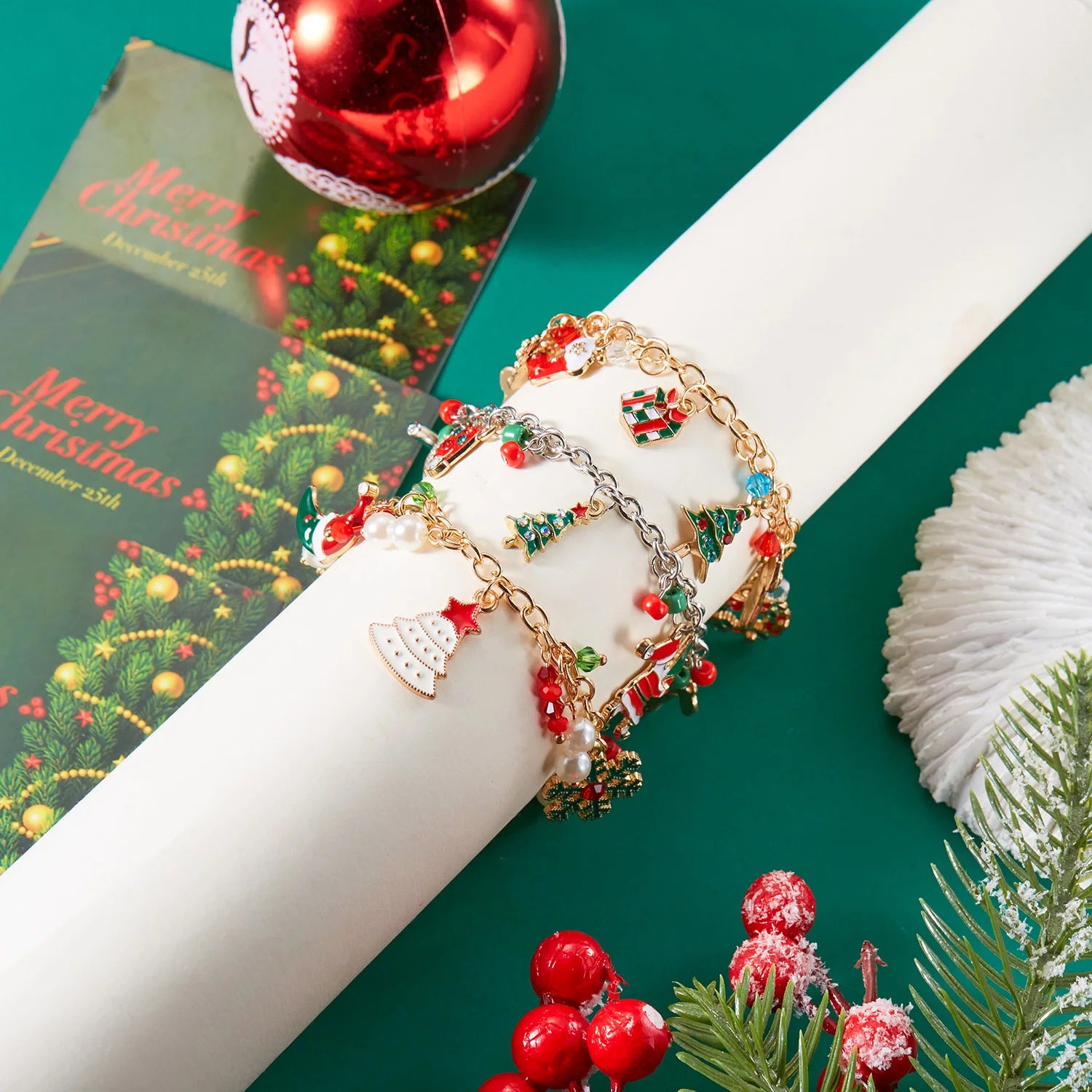 Pulseras navideñas hechas a mano para mujeres - Joyas festivas para las fiestas