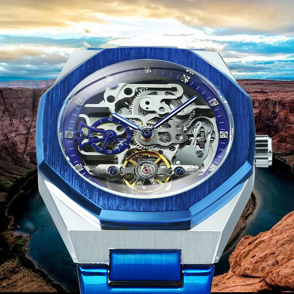 Melzano Skeleton Automatik Horloge - Roestvrijstalen Band met Opengewerkt Mechanisch Uurwerk