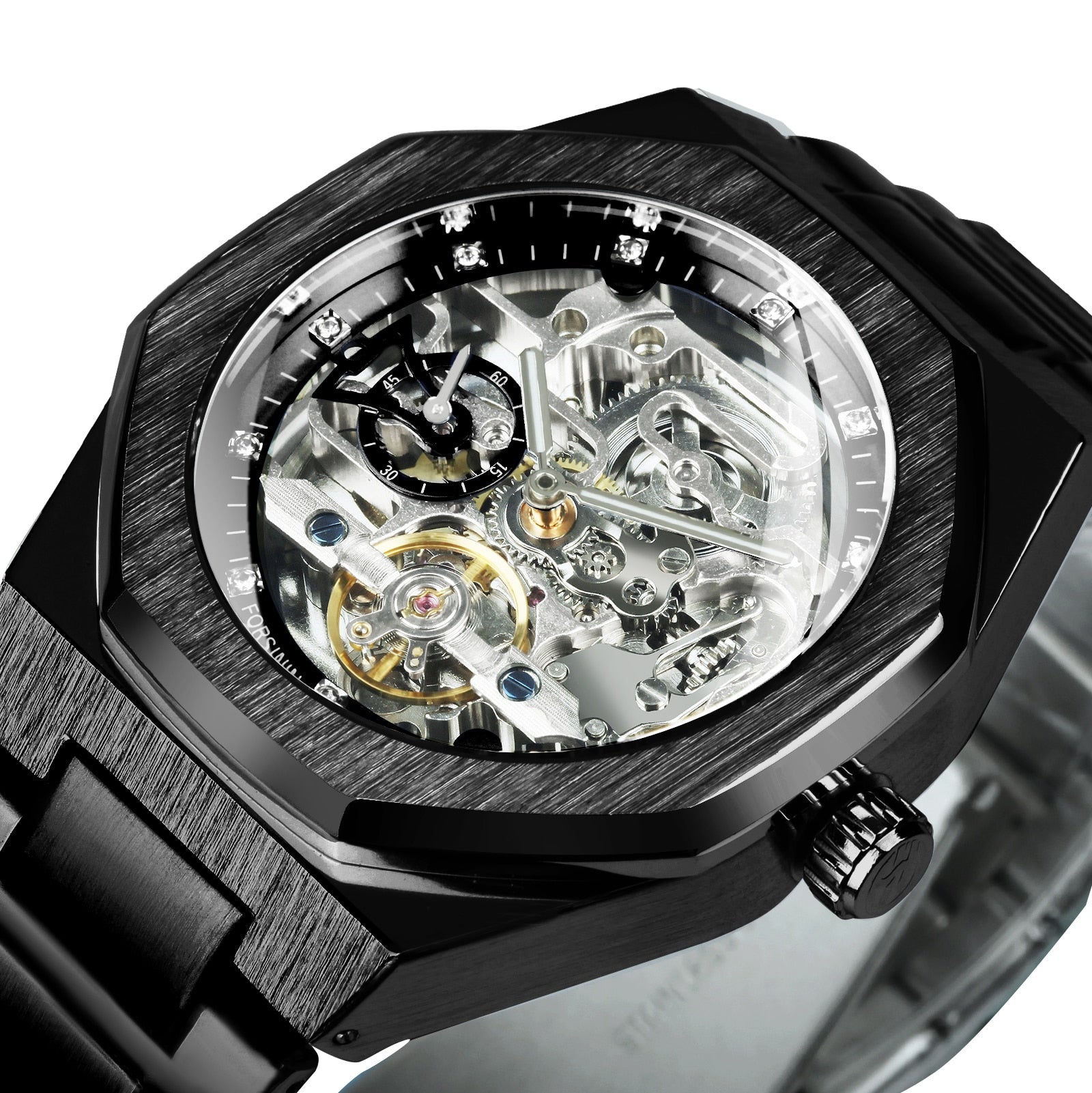Melzano Skeleton Automatik Horloge - Roestvrijstalen Band met Opengewerkt Mechanisch Uurwerk