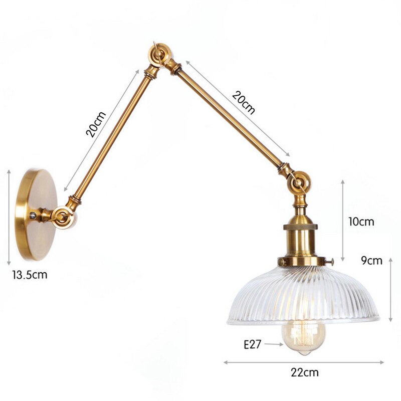 Rustaro – Lámpara de pared vintage con pantalla de vidrio – Brazo industrial ajustable