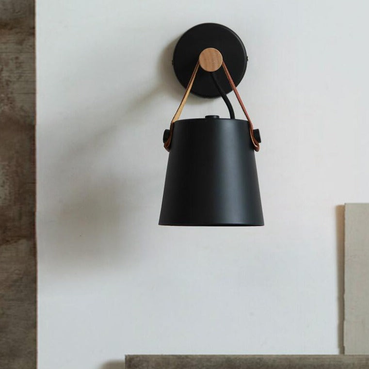 Luminara - Scandinavian wall lamp with wood & leather accent