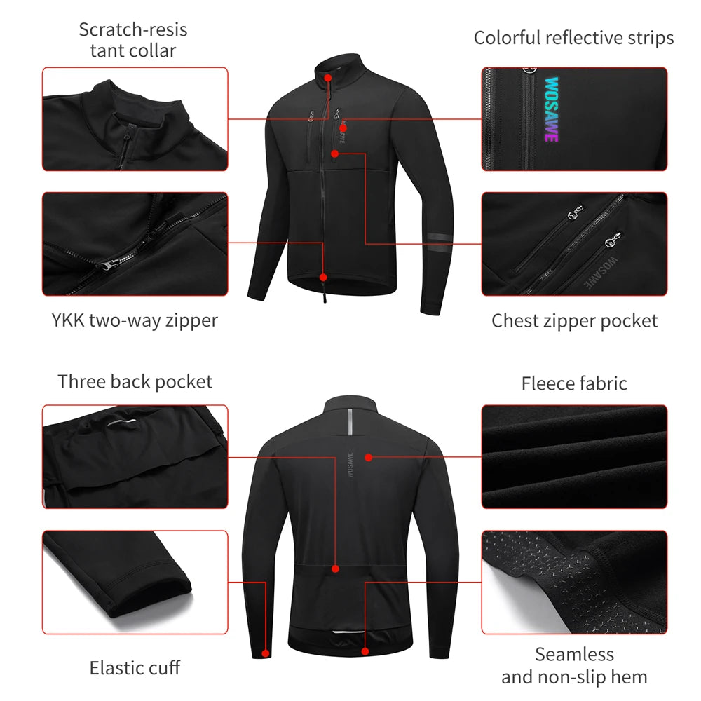 Nordvex Fietsjack Heren – Winddicht Thermisch Fleecejack met Reflecterende Details & Meerdere Zakken