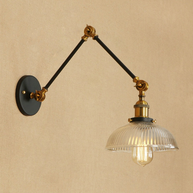 Rustaro – Lámpara de pared vintage con pantalla de vidrio – Brazo industrial ajustable