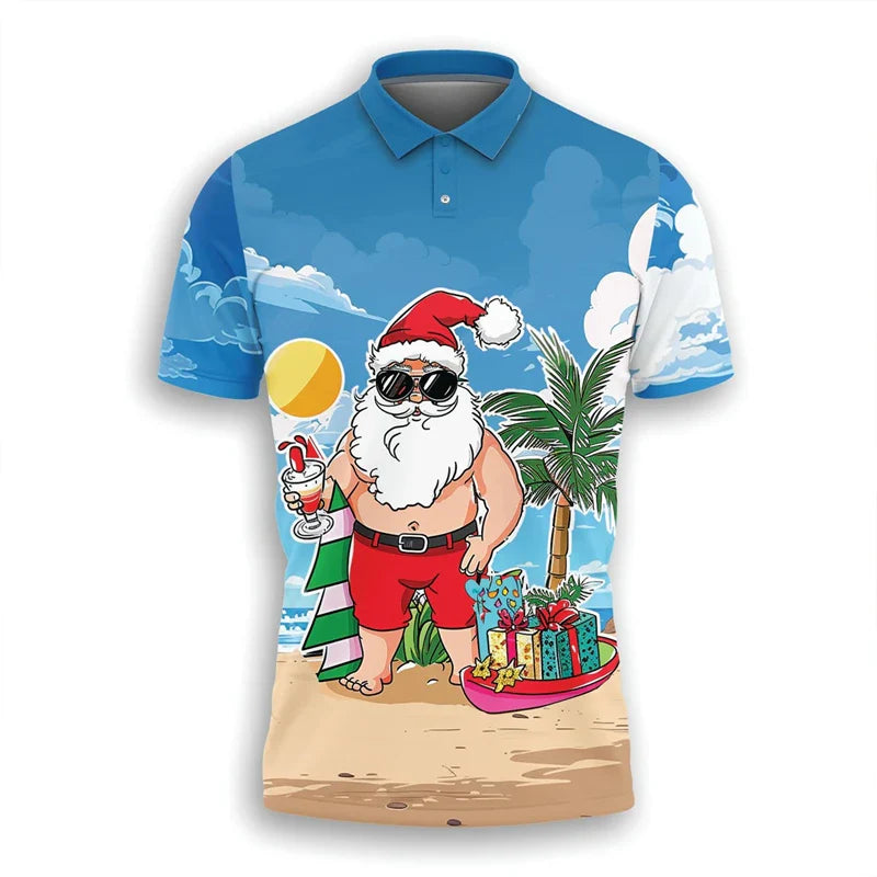Hiphop kerstman poloshirt voor heren met korte mouwen 3