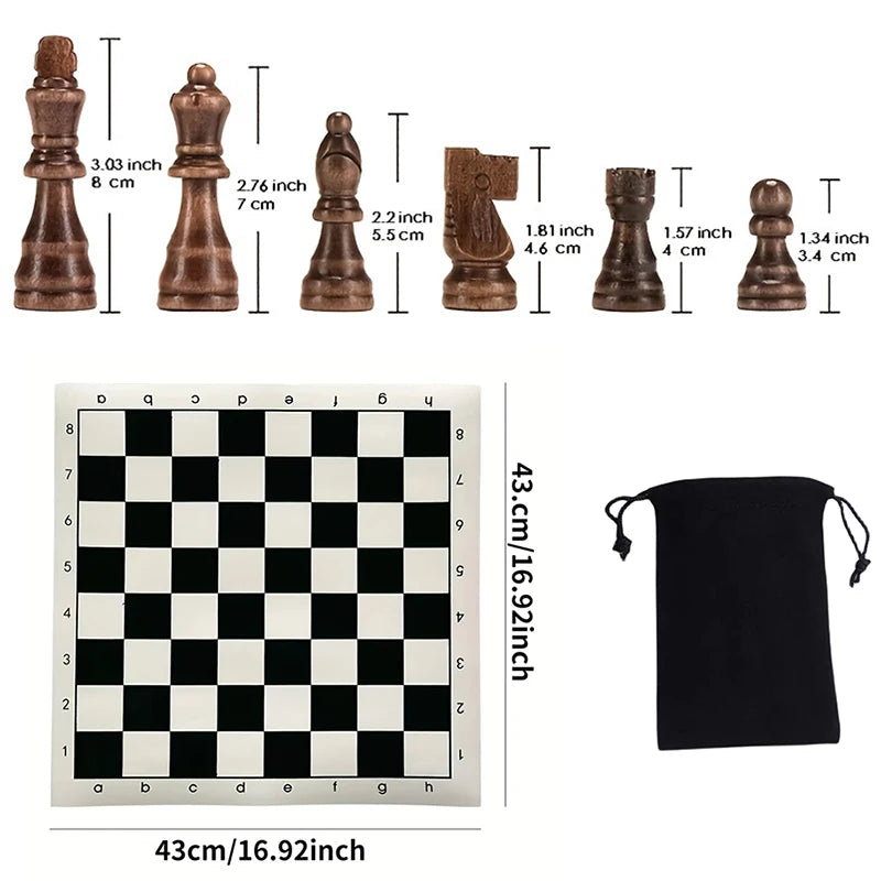 Chessaro Houten Schaakstukken Set – 32-Delig, Massief Hout met Klassiek Ontwerp voor Alle Niveaus