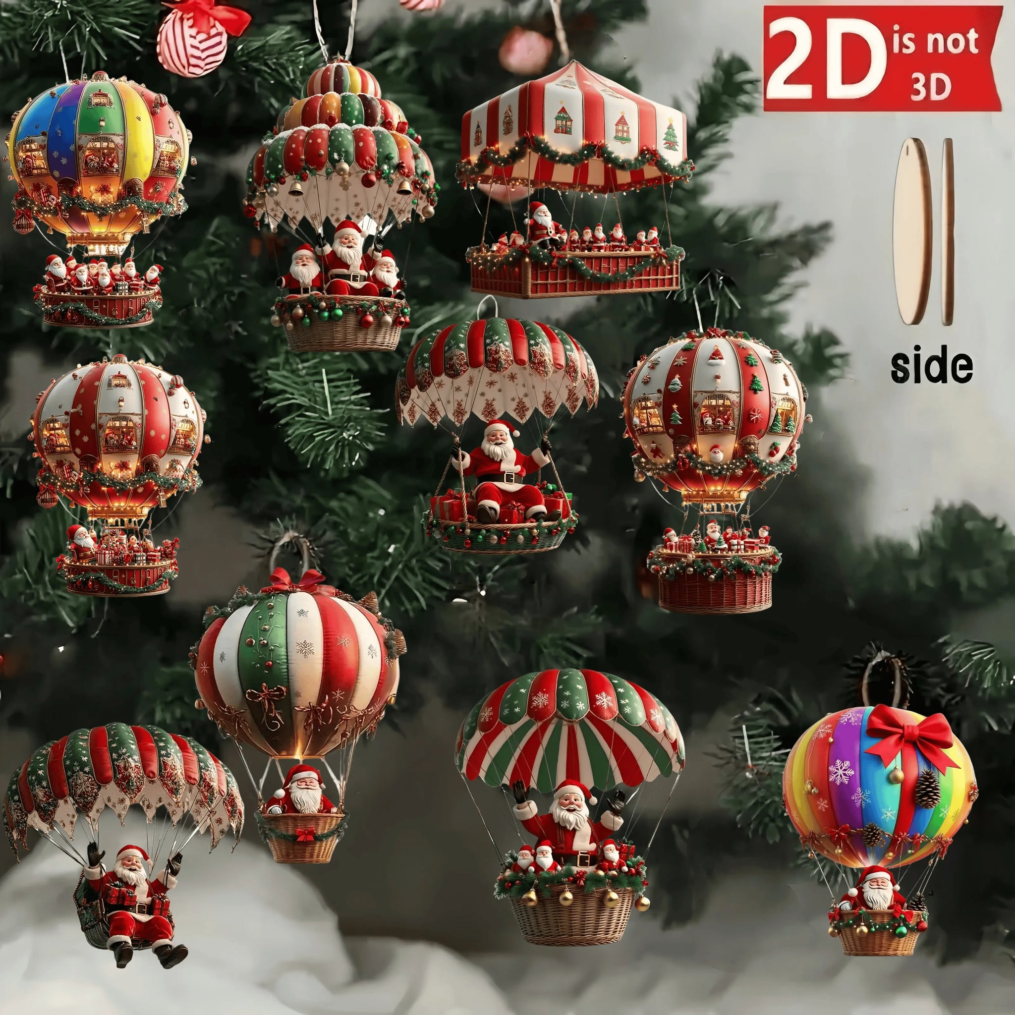 NordicaHome – Set de 10 adornos navideños de madera Santa globo aerostático