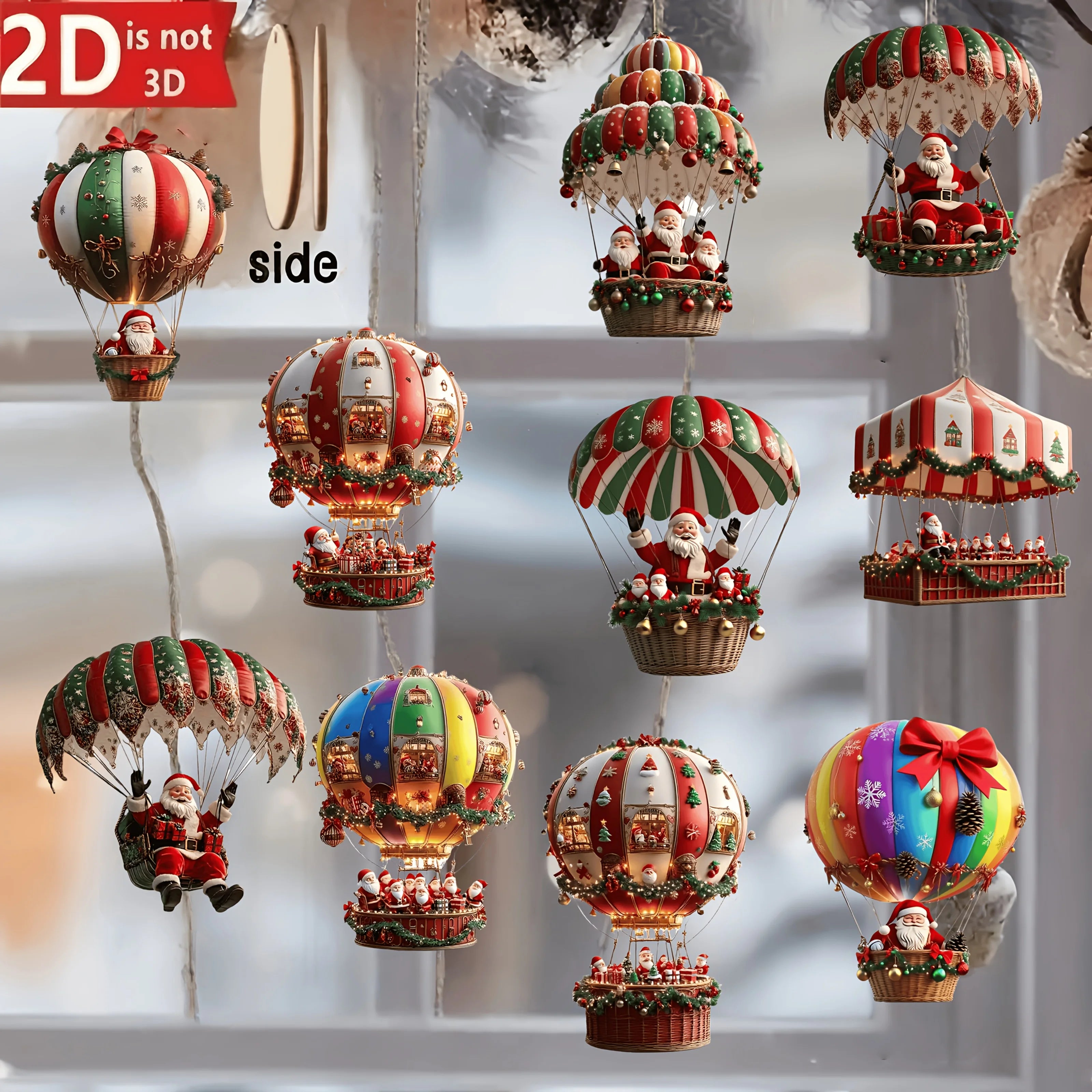 NordicaHome – Set de 10 adornos navideños de madera Santa globo aerostático