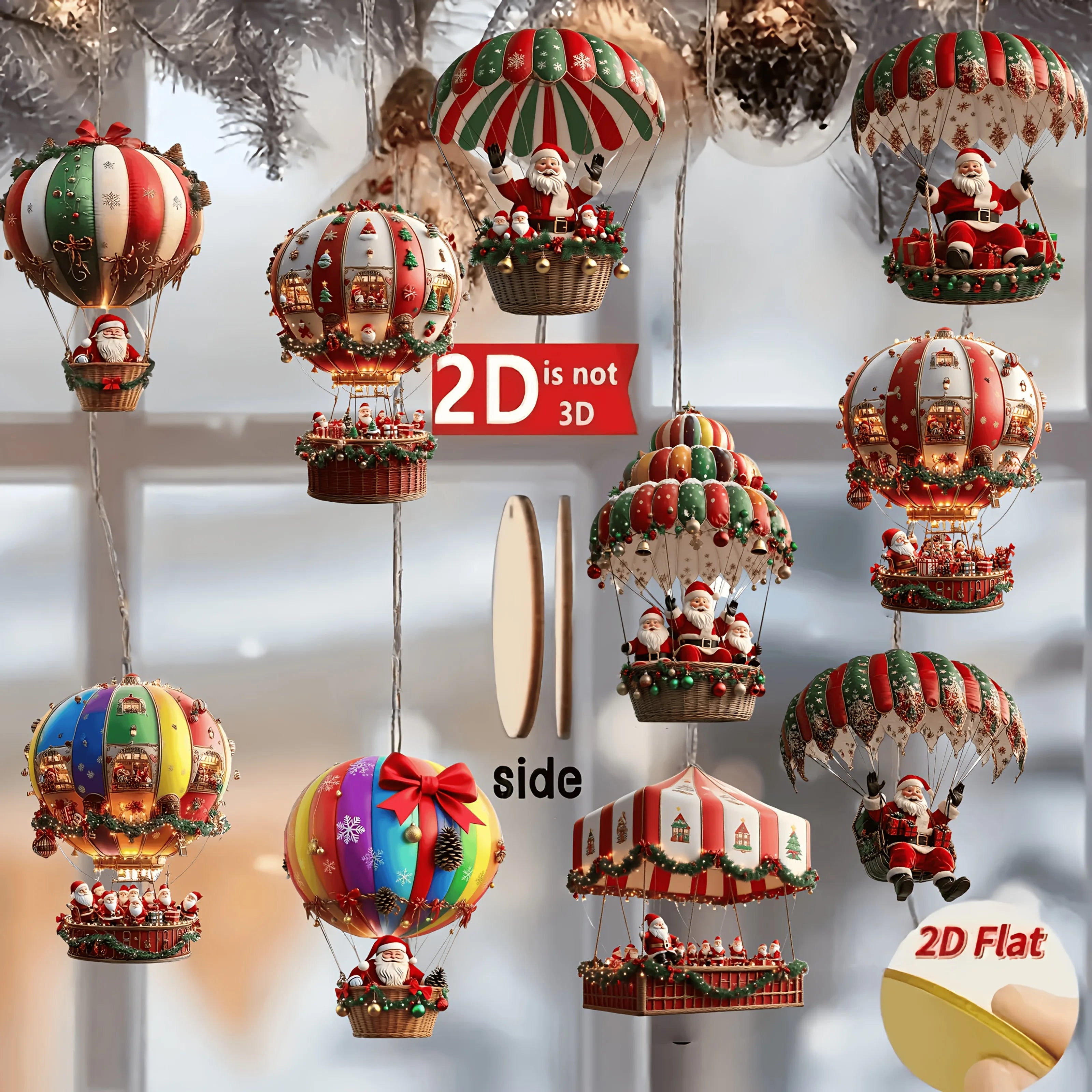 NordicaHome – Set de 10 adornos navideños de madera Santa globo aerostático