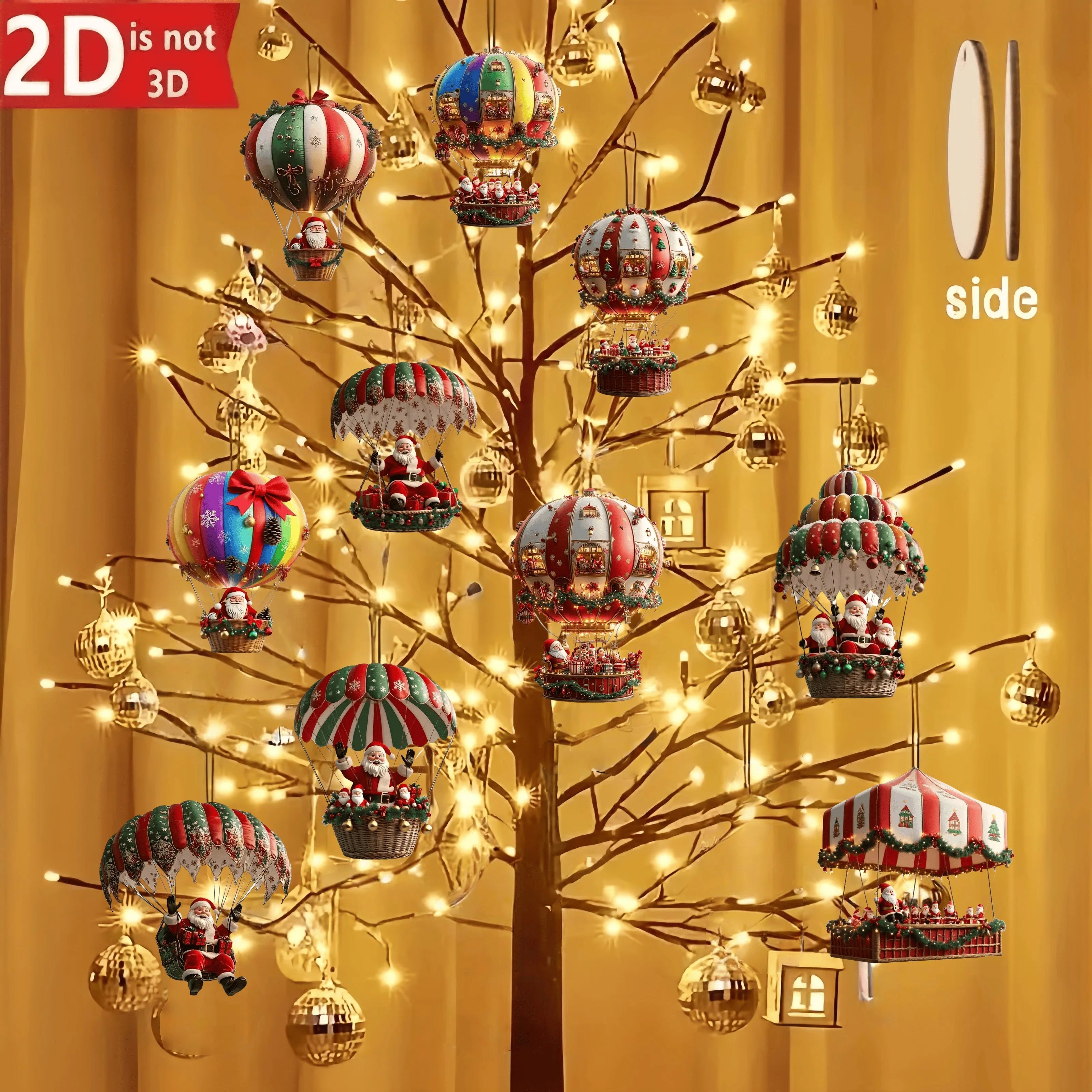 NordicaHome – Set de 10 adornos navideños de madera Santa globo aerostático