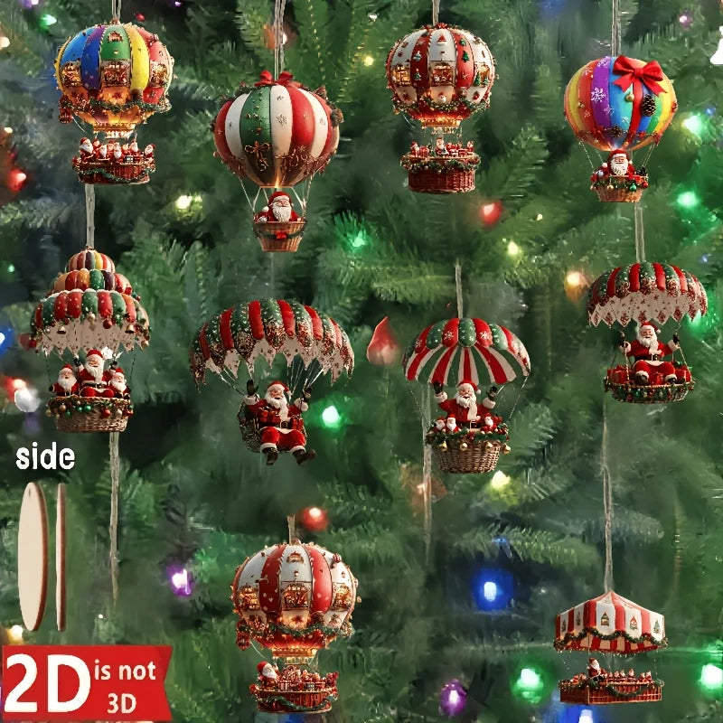 NordicaHome – Set de 10 adornos navideños de madera Santa globo aerostático